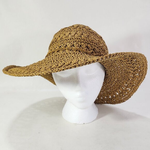 Scala Collection Wm Brown Paper Braid Nylon Woven Sun Hat Wide Brim Packable OS - Picture 2 of 14